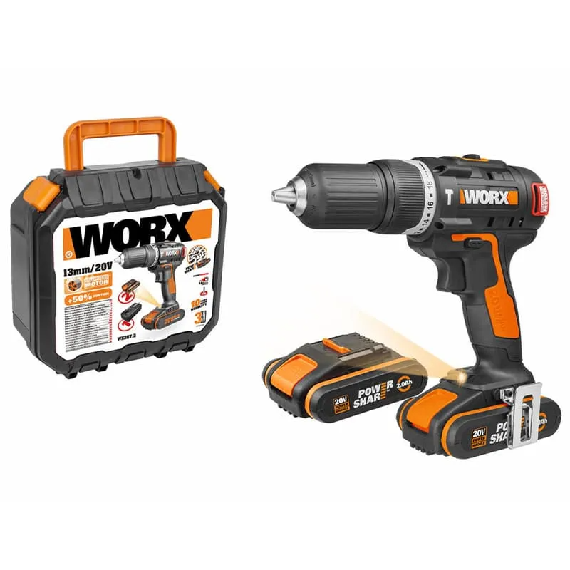 Дрель-шуруповерт ударная WORX WX367 20V 40Нм бесщеточная аккумуляторная — детальное фото